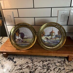 Vintage Decorative Brass European landscape Plates